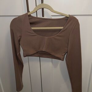 ALO Yoga Ribbed Defined Long Sleeve Bra in Taupe